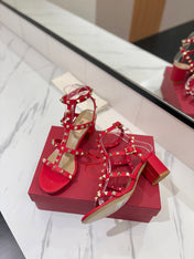 VALENTINO 26S STUDDED HIGH HEEL SANDALS 65 MM IN RED CALFSKIN