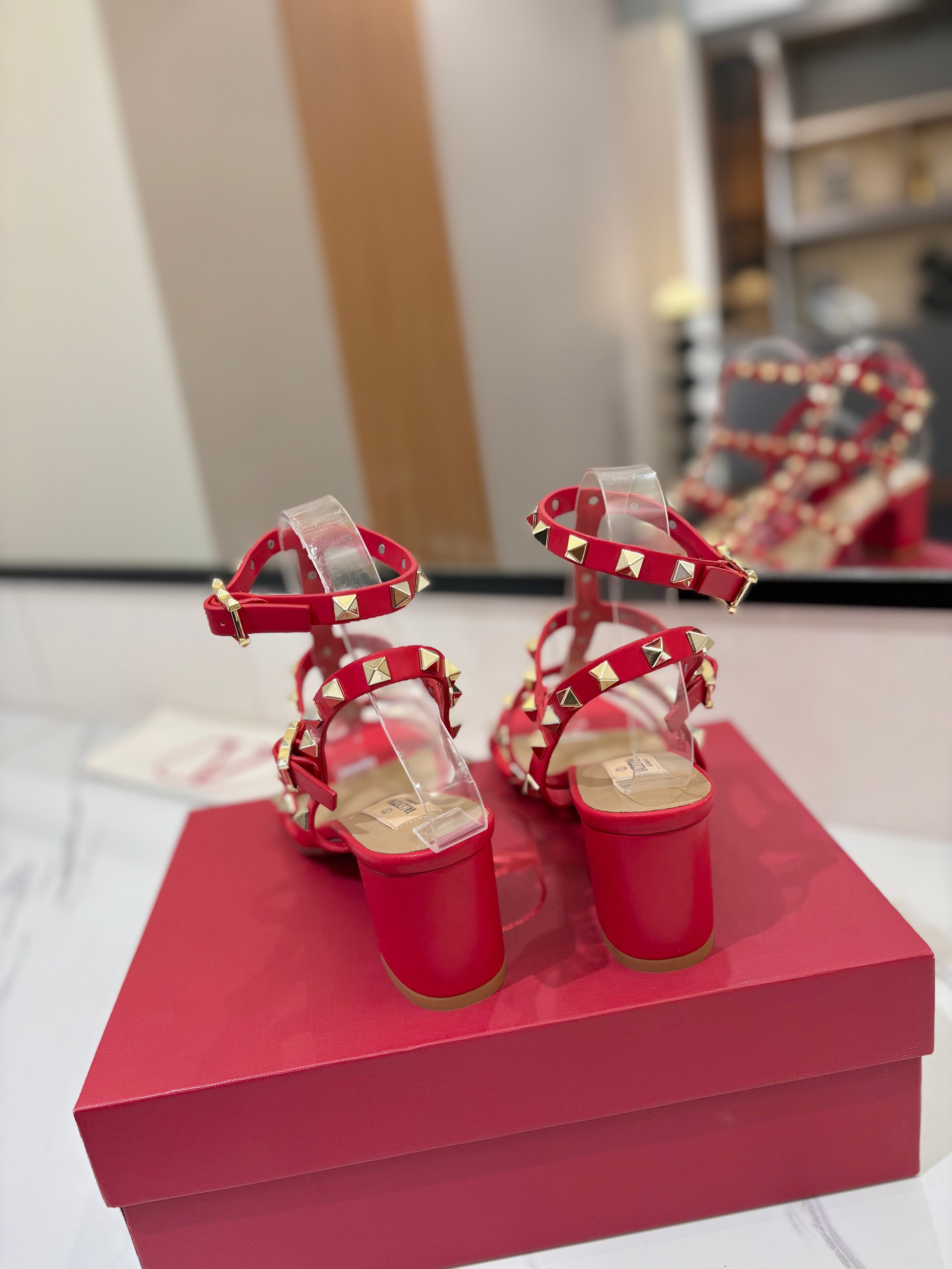 VALENTINO 26S STUDDED HIGH HEEL SANDALS 65 MM IN RED CALFSKIN