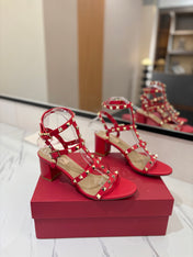 VALENTINO 26S STUDDED HIGH HEEL SANDALS 65 MM IN RED CALFSKIN