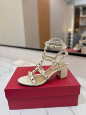 VALENTINO 26S STUDDED HIGH HEEL SANDALS 65 MM IN CREAM WHITE CALFSKIN