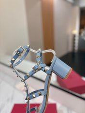 VALENTINO 26S STUDDED HIGH HEEL SANDALS 65 MM IN SKY BLUE CALFSKIN