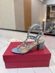 VALENTINO 26S STUDDED HIGH HEEL SANDALS 65 MM IN SKY BLUE CALFSKIN