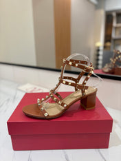 VALENTINO 26S STUDDED HIGH HEEL SANDALS 65 MM IN BROWN CALFSKIN