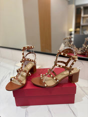 VALENTINO 26S STUDDED HIGH HEEL SANDALS 65 MM IN BROWN CALFSKIN