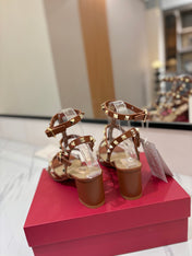 VALENTINO 26S STUDDED HIGH HEEL SANDALS 65 MM IN BROWN CALFSKIN
