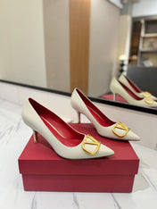 VALENTINO 26S HIGH HEELS 75 MM IN CREAM WHITE SMOOTH CALFSKIN WITH GOLD HARDWARE