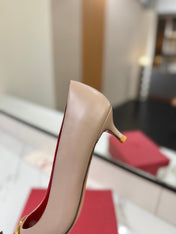 VALENTINO 26S HIGH HEELS 45 MM IN BEIGE SMOOTH CALFSKIN WITH GOLD HARDWARE