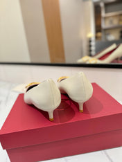 VALENTINO 26S HIGH HEELS 45 MM IN CREAM WHITE SMOOTH CALFSKIN WITH GOLD HARDWARE