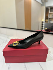 VALENTINO 26S HIGH HEELS 45 MM IN BLACK SMOOTH CALFSKIN WITH GOLD HARDWARE
