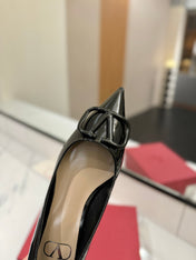 VALENTINO 26S BALLET FLATS IN BLACK PATENT CALFSKIN