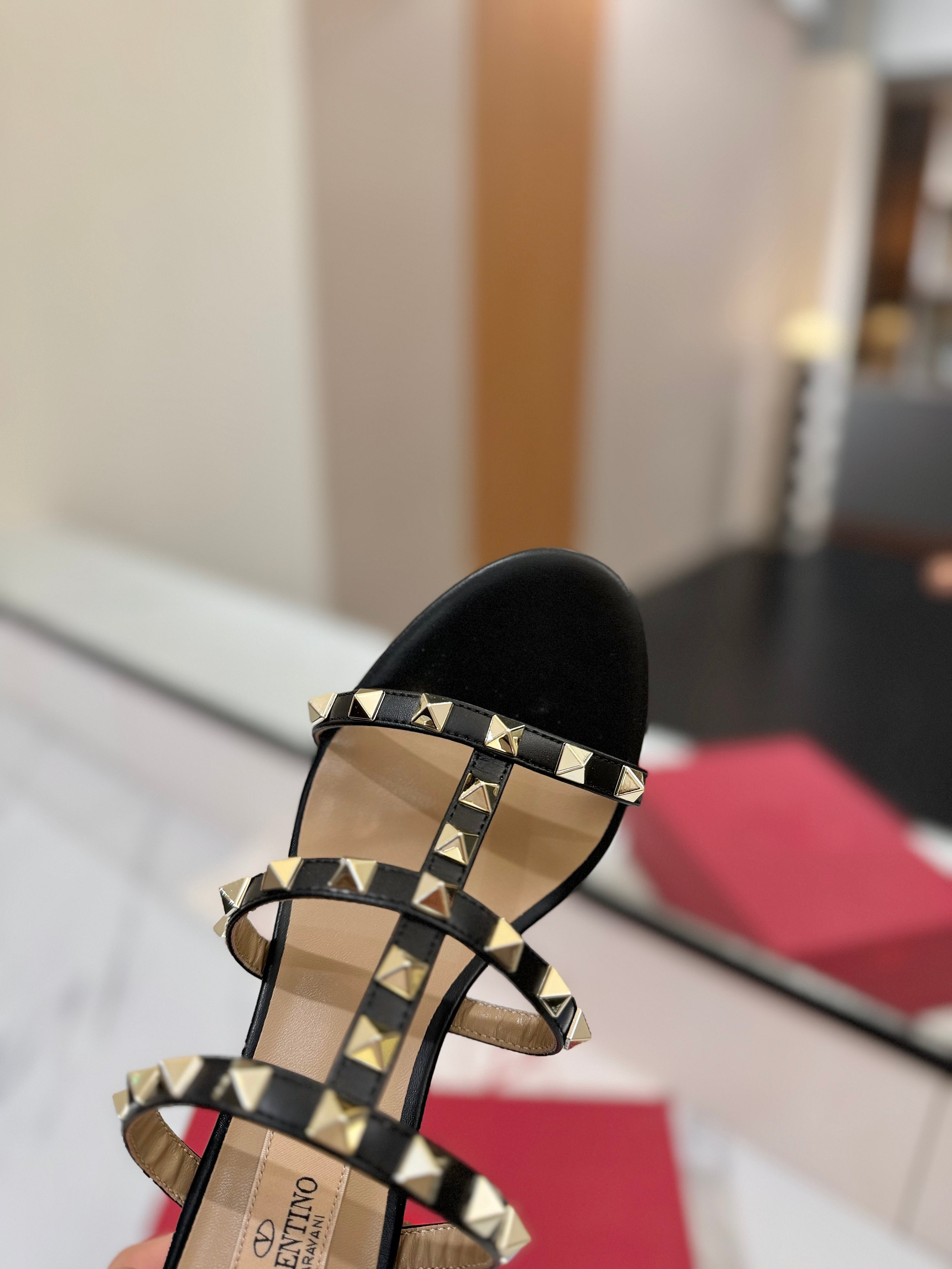 VALENTINO 26S HEELED SANDALS 60 MM IN BLACK CALFSKIN WITH GOLD STUDS