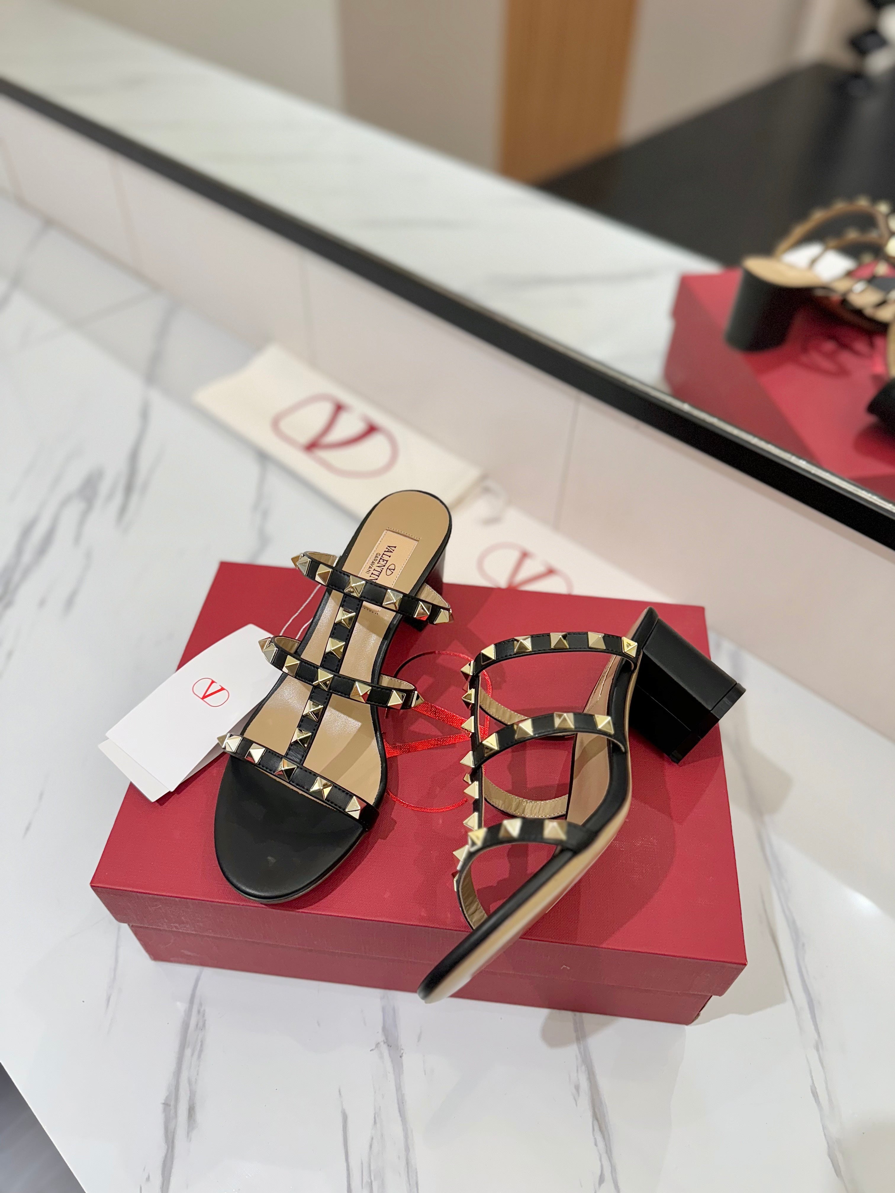 VALENTINO 26S HEELED SANDALS 60 MM IN BLACK CALFSKIN WITH GOLD STUDS