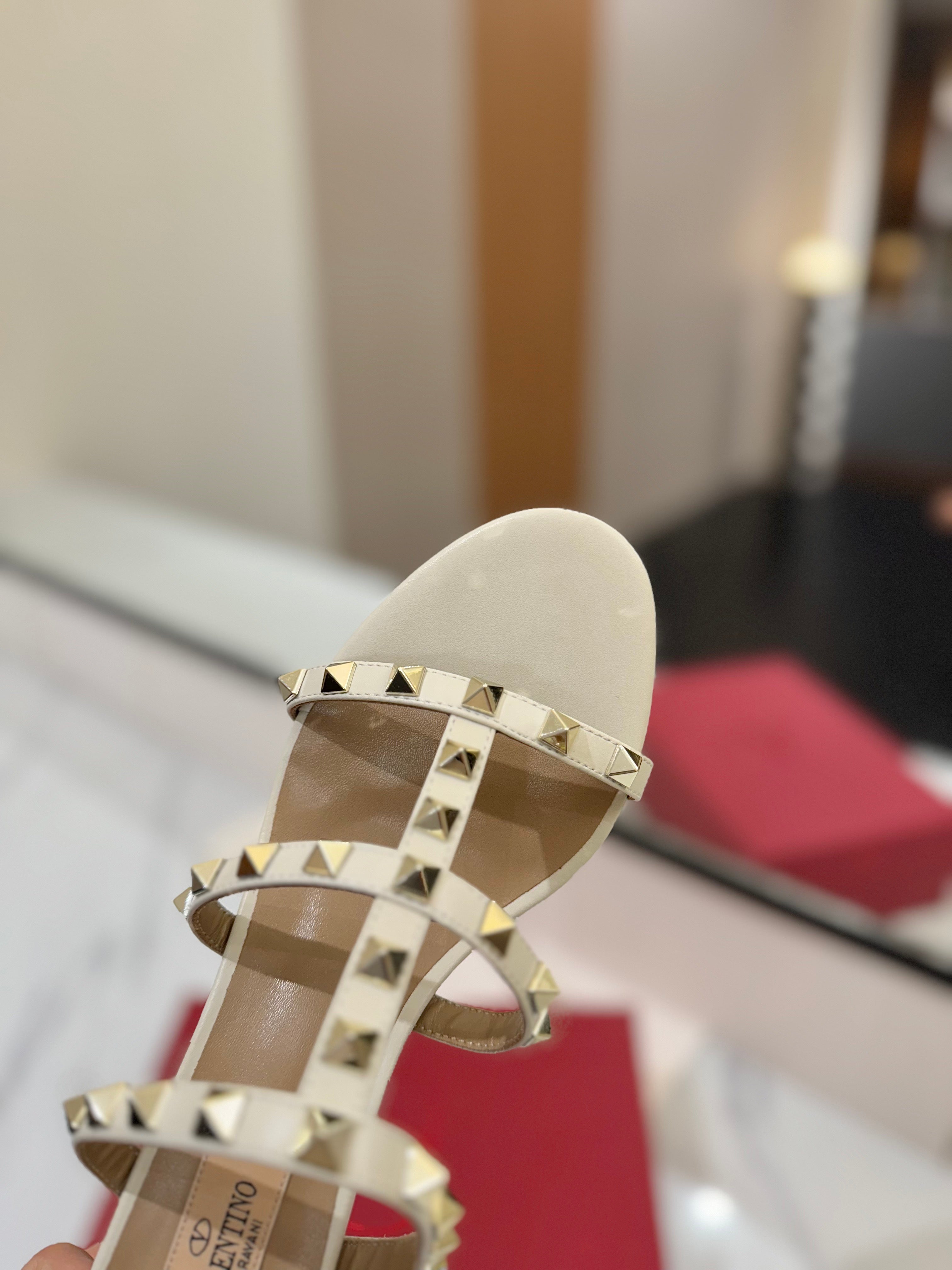 VALENTINO 26S HEELED SANDALS 60 MM IN CREAM WHITE CALFSKIN WITH GOLD STUDS