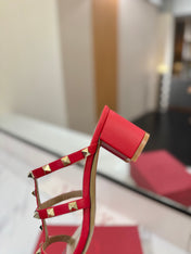 VALENTINO 26S HEELED SANDALS 60 MM IN RED CALFSKIN WITH GOLD STUDS