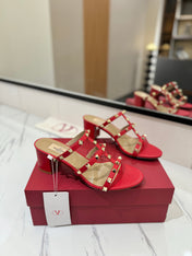 VALENTINO 26S HEELED SANDALS 60 MM IN RED CALFSKIN WITH GOLD STUDS