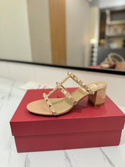 VALENTINO 26S HEELED SANDALS 60 MM IN BEIGE PINK CALFSKIN WITH GOLD STUDS