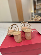 VALENTINO 26S HEELED SANDALS 60 MM IN BEIGE PINK CALFSKIN WITH GOLD STUDS