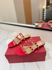 VALENTINO 26S SANDALS IN RED CALFSKIN WITH GOLD STUDS