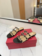 VALENTINO 26S SANDALS IN BLACK CALFSKIN WITH GOLD STUDS