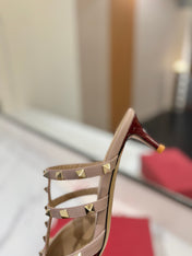 VALENTINO 26S STUDDED HEELED MULES 50 MM IN DARK RED PATENT CALFSKIN