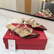 VALENTINO 26S STUDDED HEELED MULES 50 MM IN DARK RED PATENT CALFSKIN