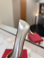VALENTINO 26S HIGH HEELS 45 MM IN METALLIC SILVER CALFSKIN WITH VLOGO CRYSTAL