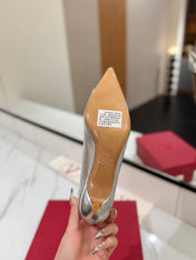 VALENTINO 26S HIGH HEELS 45 MM IN METALLIC SILVER CALFSKIN WITH VLOGO CRYSTAL