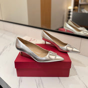VALENTINO 26S HIGH HEELS 45 MM IN METALLIC SILVER CALFSKIN WITH VLOGO CRYSTAL
