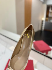 VALENTINO 26S HIGH HEELS 45 MM IN METALLIC GOLD CALFSKIN WITH VLOGO CRYSTAL
