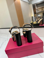 VLTN HIGH SANDAL 25S 115 MM IN BLACK LAMBSKIN WITH GOLD HARDWARE