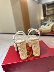 VLTN ESPADRILLE WEDGE SANDALS 25S 115 MM IN WHITE LAMBSKIN