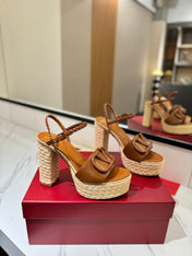 VLTN ESPADRILLE WEDGE SANDALS 25S 115 MM IN BROWN LAMBSKIN