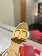 VLTN ESPADRILLE WEDGE SANDALS 25S 115 MM IN GOLDEN BEIGE LAMBSKIN