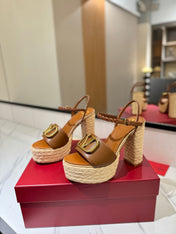 VLTN ESPADRILLE WEDGE SANDALS 25S 115 MM IN BROWN LAMBSKIN WITH GOLD HARDWARE