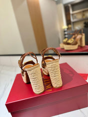 VLTN ESPADRILLE WEDGE SANDALS 25S 115 MM IN BROWN LAMBSKIN WITH GOLD HARDWARE