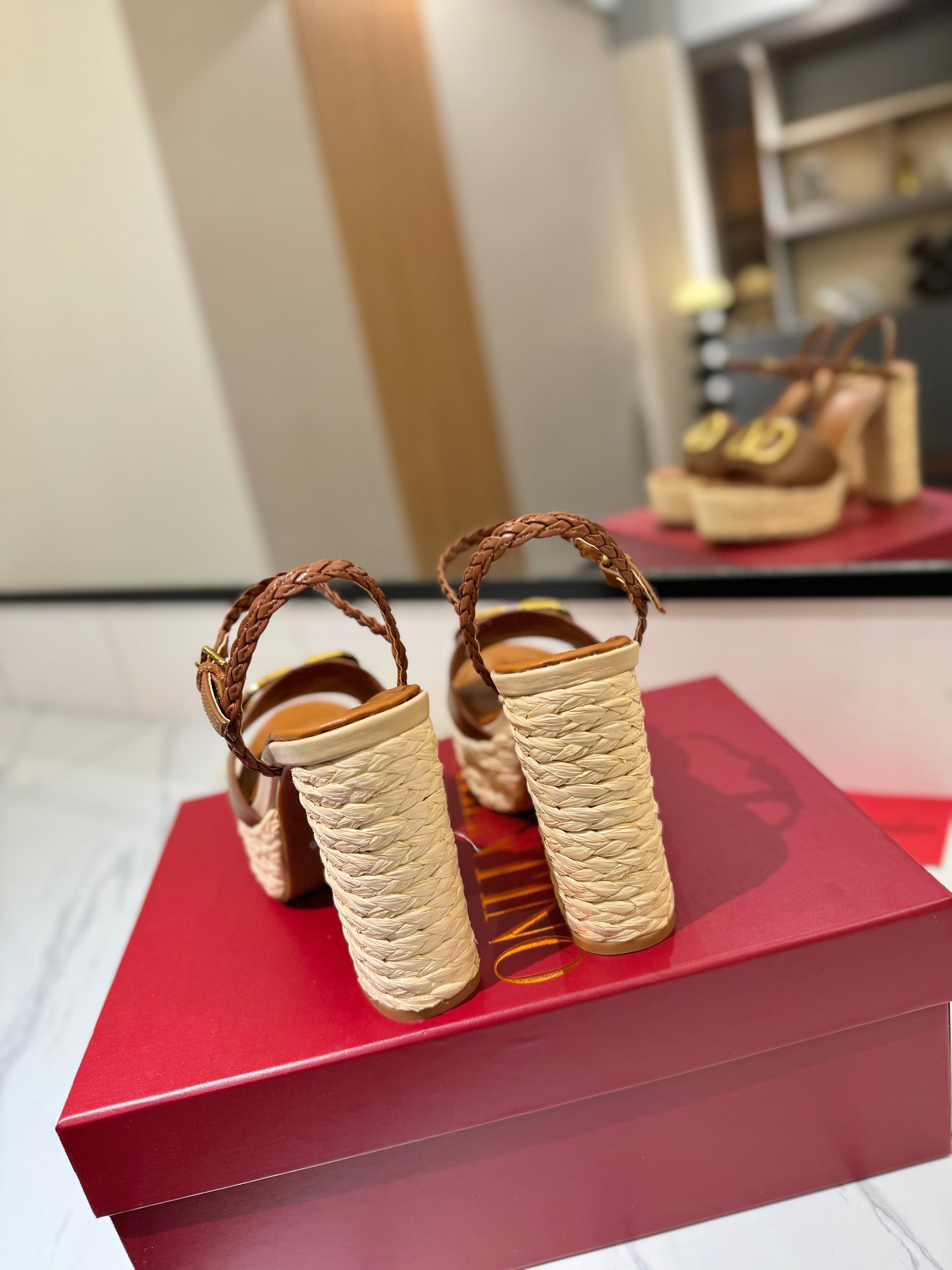 VLTN ESPADRILLE WEDGE SANDALS 25S 115 MM IN BROWN LAMBSKIN WITH GOLD HARDWARE