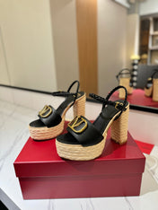 VLTN ESPADRILLE WEDGE SANDALS 25S 115 MM IN BLACK LAMBSKIN WITH GOLD HARDWARE