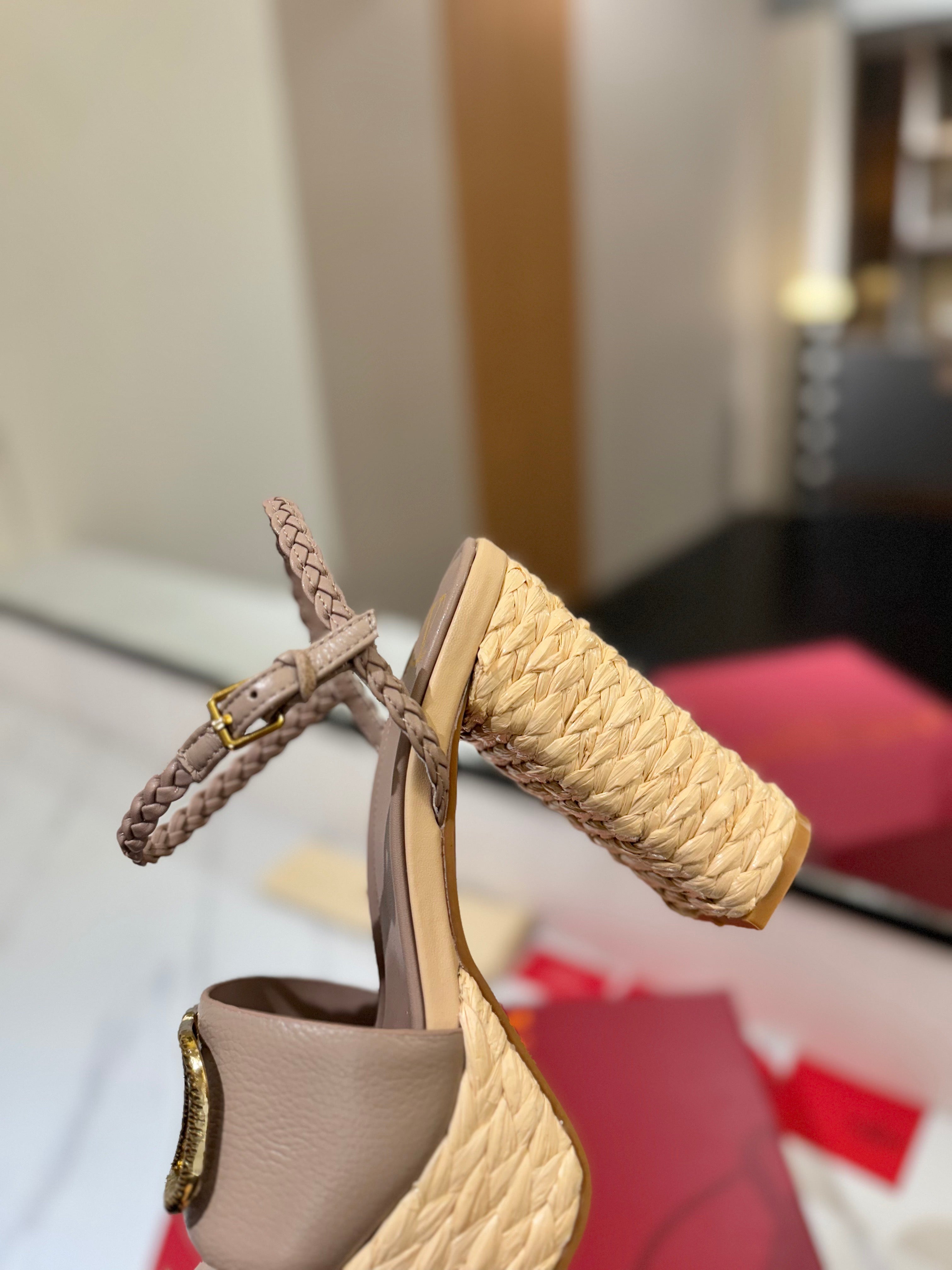 VLTN ESPADRILLE WEDGE SANDALS 25S 115 MM IN BEIGE BROWN LAMBSKIN WITH GOLD HARDWARE