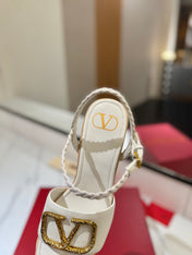 VLTN ESPADRILLE WEDGE SANDALS 25S 115 MM IN WHITE LAMBSKIN WITH GOLD HARDWARE