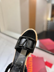 VLTN ESPADRILLE WEDGE SANDALS 25S 90 MM IN BLACK LAMBSKIN STYLE 10