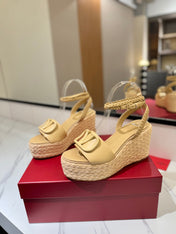 VLTN ESPADRILLE WEDGE SANDALS 25S 90 MM IN GOLDEN BEIGE LAMBSKIN STYLE 9