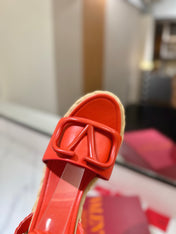 VLTN ESPADRILLE WEDGE SANDALS 25S 90 MM IN ORANGE LAMBSKIN STYLE 8