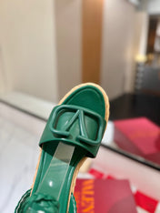 VLTN ESPADRILLE WEDGE SANDALS 25S 90 MM IN DARK GREEN LAMBSKIN STYLE 6