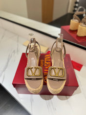 VLTN ESPADRILLE WEDGE SANDALS 25S 90 MM IN BEIGE BROWN LAMBSKIN STYLE 5