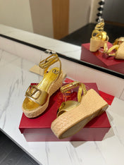 VLTN ESPADRILLE WEDGE SANDALS 25S 90 MM IN GOLD LAMBSKIN STYLE 1