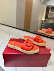 VLTN ESPADRILLE SLIDES 25S IN ORANGE LAMBSKIN STYLE 6