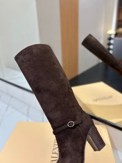 VALENTINO 25S GARAVANI PATTIE KNEE-HIGH BOOTS 80 MM IN DARK BROWN SUEDE
