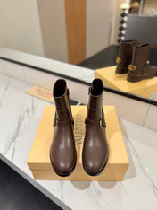 VALENTINO 25S PATTIE ANKLE BOOTS IN DARK BROWN CALFSKIN WITH GOLD HARDWARE