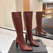 YSL 26S KNEE-HIGH BOOTS 95 MM IN BROWN CALFSKIN
