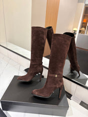 YSL 26S KNEE-HIGH BOOTS 90 MM IN DARK BROWN SUEDE